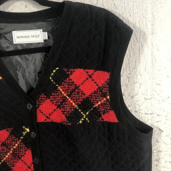 Howard Wolf Vest Womens 16 Plaid Quilted Wool Suede Button Up Vintage Style - Picture 9 of 11